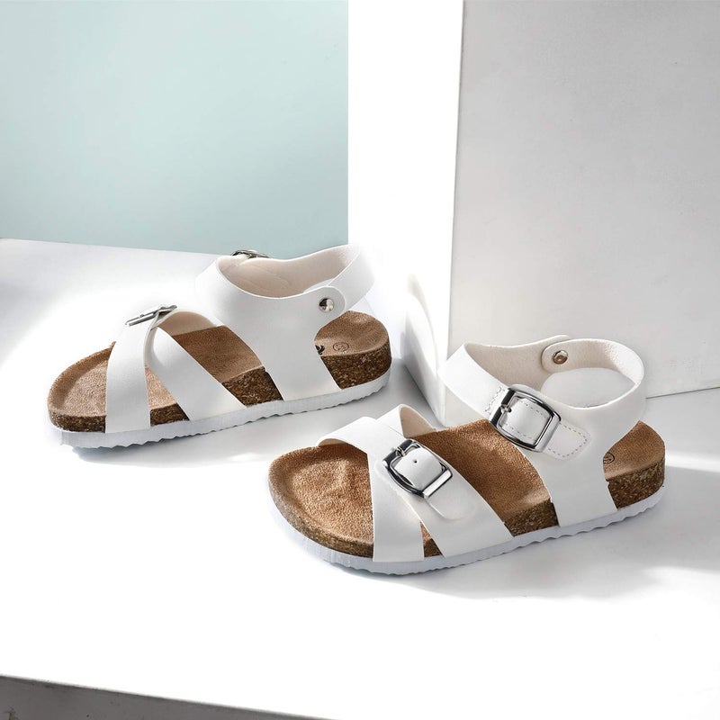 Trary Girls White Sandals Open Toe Casual Summer Shoes with Cork Footbed Cute Sandals for Girls, Little Kids Size 13 - Image 2